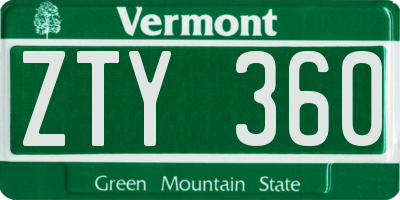 VT license plate ZTY360