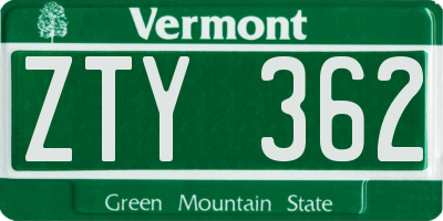 VT license plate ZTY362