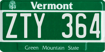 VT license plate ZTY364