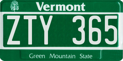 VT license plate ZTY365