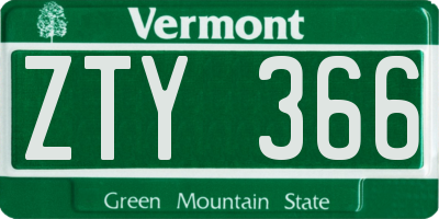 VT license plate ZTY366