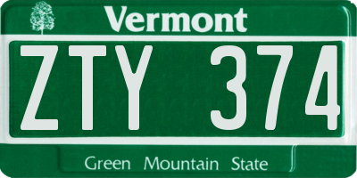 VT license plate ZTY374