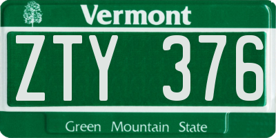 VT license plate ZTY376