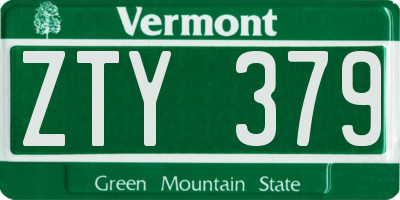 VT license plate ZTY379