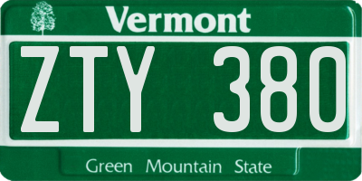 VT license plate ZTY380
