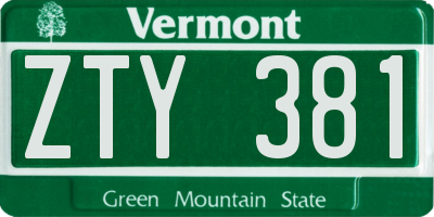 VT license plate ZTY381