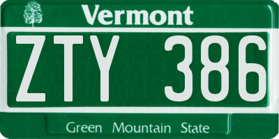 VT license plate ZTY386