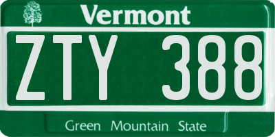 VT license plate ZTY388