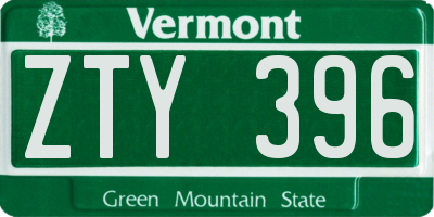 VT license plate ZTY396