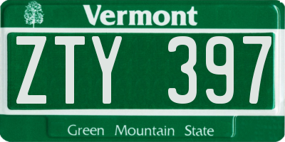 VT license plate ZTY397