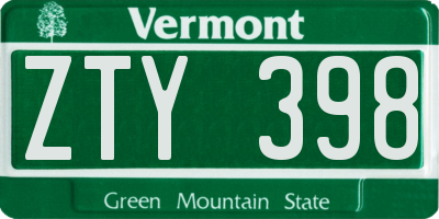 VT license plate ZTY398