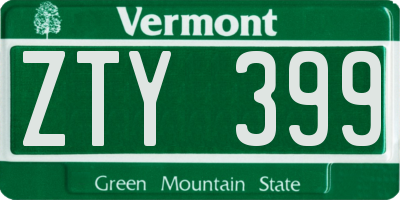 VT license plate ZTY399