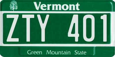 VT license plate ZTY401