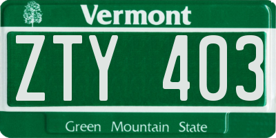VT license plate ZTY403