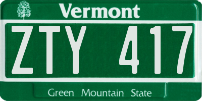 VT license plate ZTY417