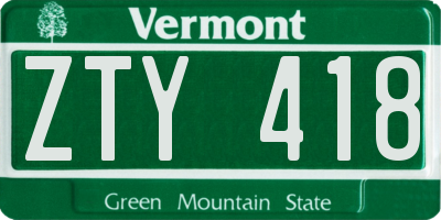 VT license plate ZTY418