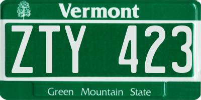 VT license plate ZTY423