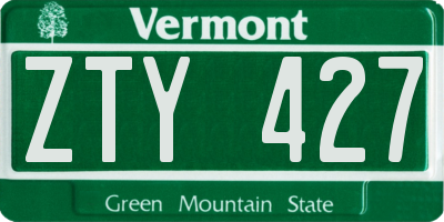 VT license plate ZTY427