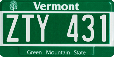 VT license plate ZTY431