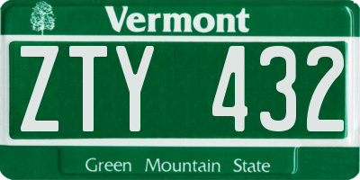 VT license plate ZTY432