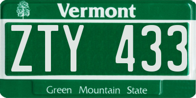 VT license plate ZTY433