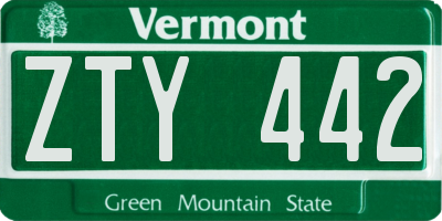 VT license plate ZTY442