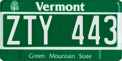 VT license plate ZTY443
