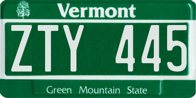 VT license plate ZTY445