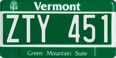 VT license plate ZTY451
