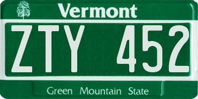 VT license plate ZTY452