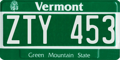 VT license plate ZTY453