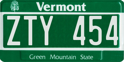 VT license plate ZTY454