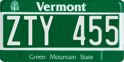VT license plate ZTY455