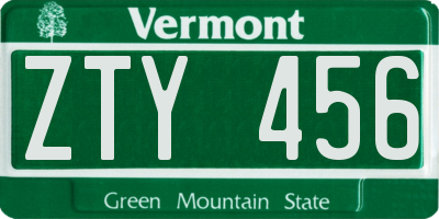 VT license plate ZTY456