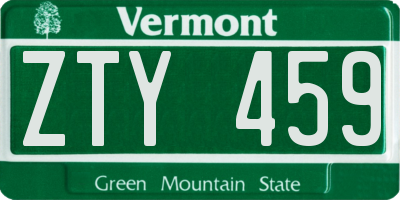 VT license plate ZTY459