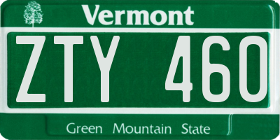 VT license plate ZTY460