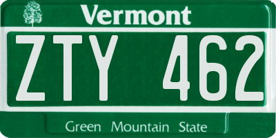 VT license plate ZTY462