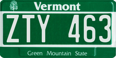 VT license plate ZTY463
