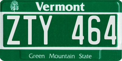 VT license plate ZTY464