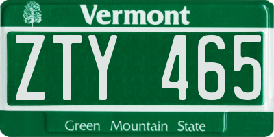 VT license plate ZTY465