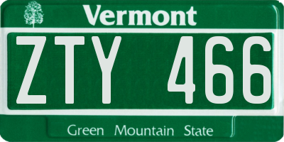 VT license plate ZTY466
