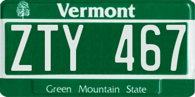 VT license plate ZTY467