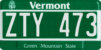 VT license plate ZTY473