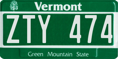 VT license plate ZTY474