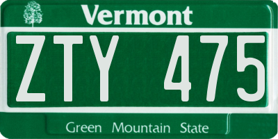 VT license plate ZTY475