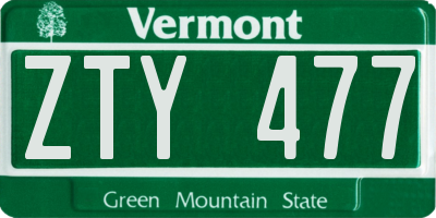 VT license plate ZTY477