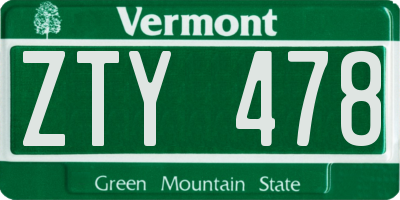 VT license plate ZTY478