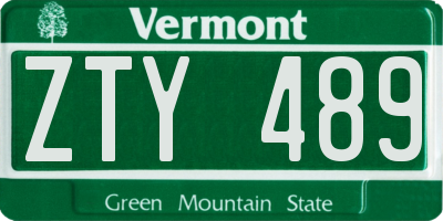 VT license plate ZTY489