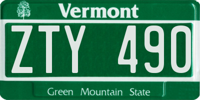 VT license plate ZTY490