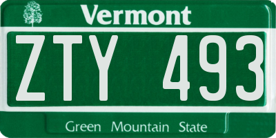 VT license plate ZTY493